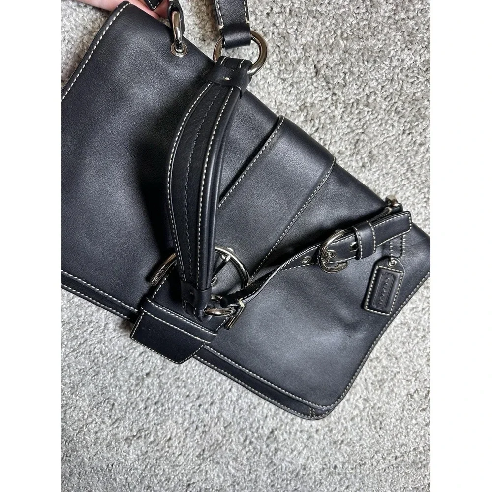 Coach Soho 9741 Black Leather Buckle Flap Shoulder Bag Y2K Hangtag EUC